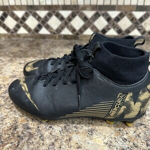 Nike Kids Mercurial Super Fly Club FG Soccer Black Gold Size 5Y Youth Soccer